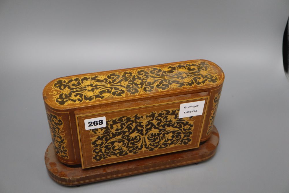 A Sorrento ware music box, length 32cm